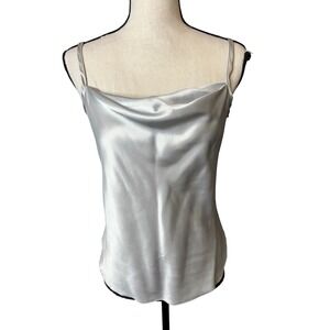 Sauci California Silver Satin Cowl Neck Camisole Top Vintage Made in USA S Y2K